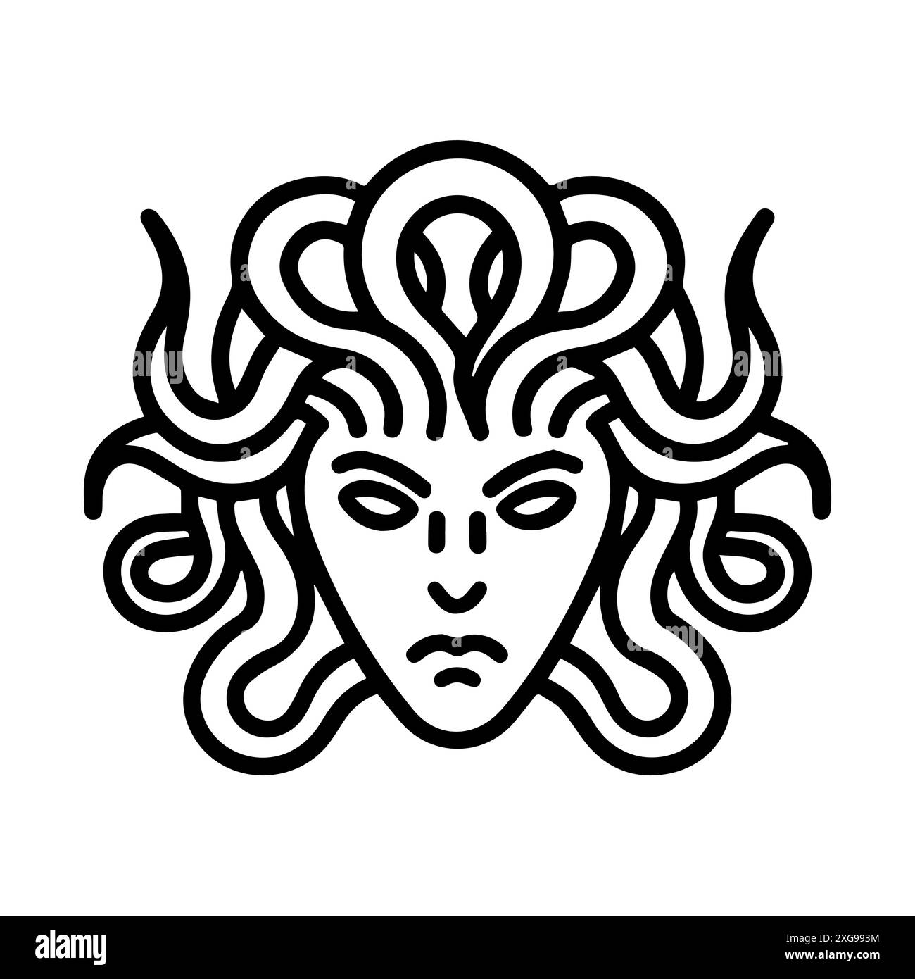 Icona Gorgon o simbolo di linea moderna. Grafica a linee vettoriali e design a icone con un contorno audace. Bianco e nero simbolo minimalista Pixel Perfect bianco isolato Illustrazione Vettoriale