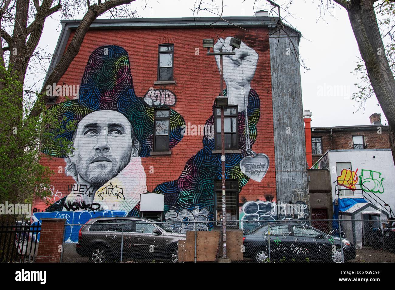 Murale di Eric Clement in Clark Street nel centro di Montreal, Quebec, Canada Foto Stock