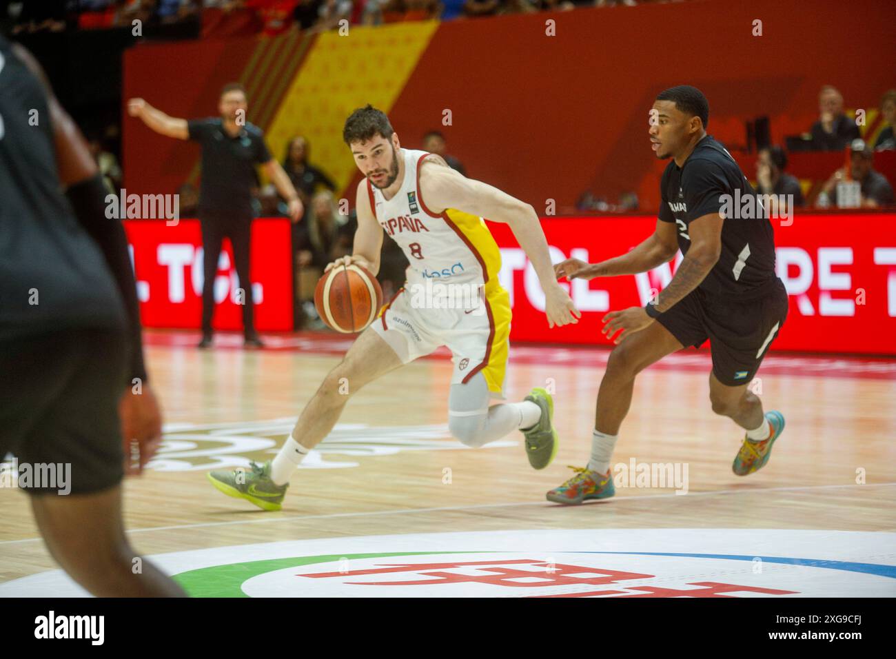 Dario Brizuela della nazionale spagnola di pallacanestro durante le finali del torneo di qualificazione olimpica tra Spagna e Bahamas a Valencia: Foto Stock