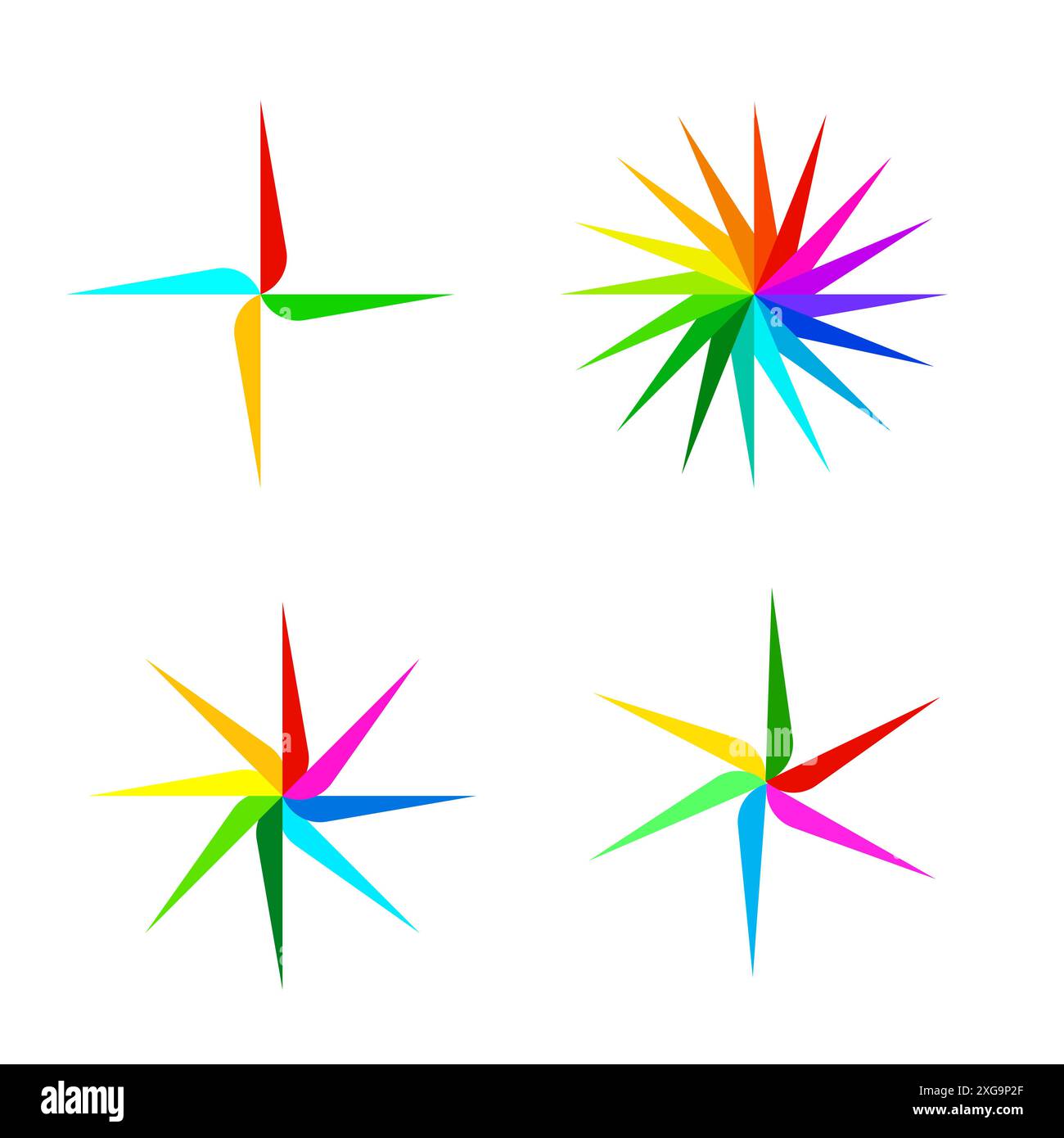 Icone colorate della rotellina. Vettore del mulino a vento arcobaleno. Simboli dei giocattoli luminosi. Vivaci design rotanti. Illustrazione Vettoriale