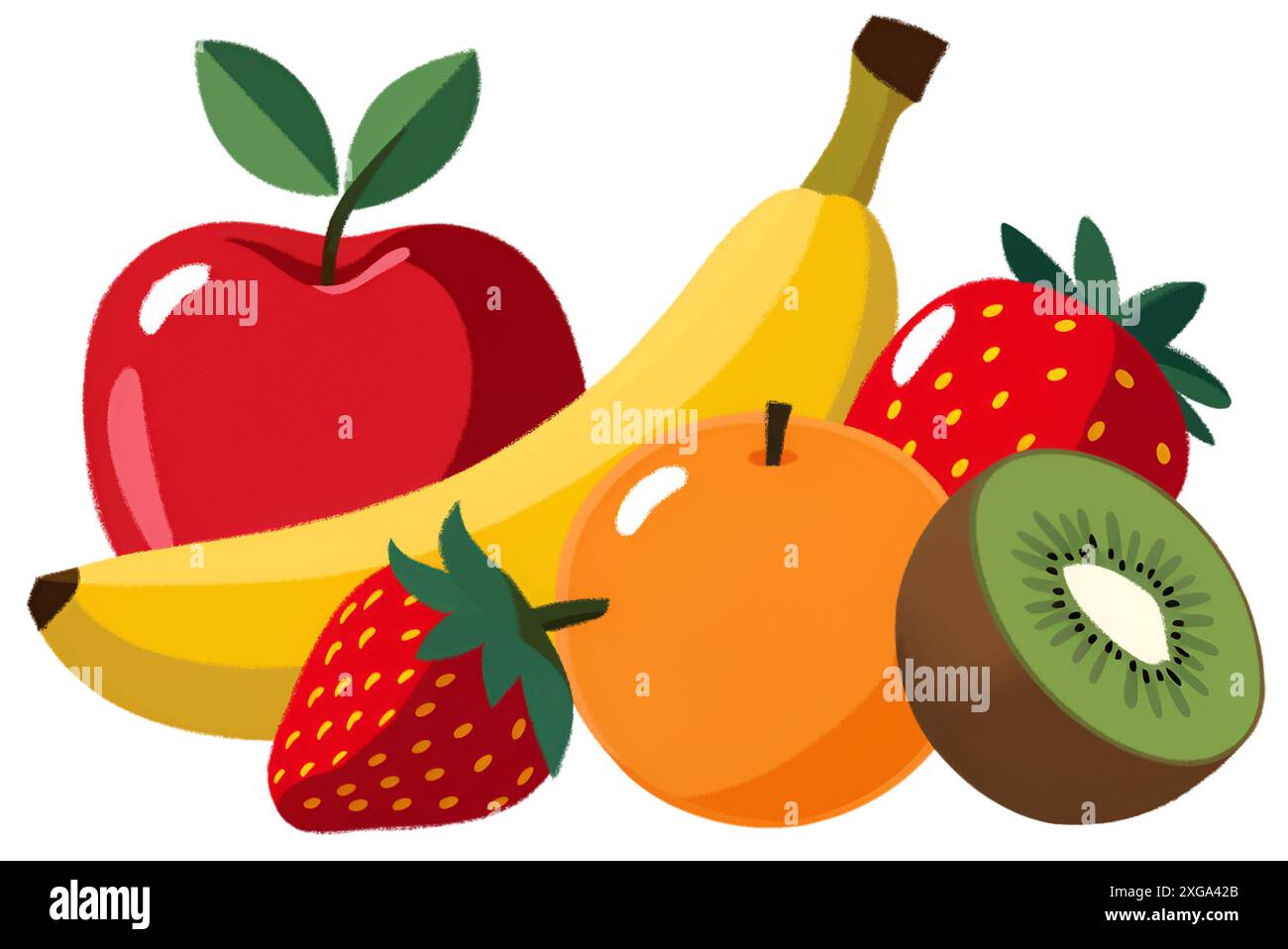 Vivace cestino di frutta con banana, mela, fragola, arancia e kiwi Foto Stock