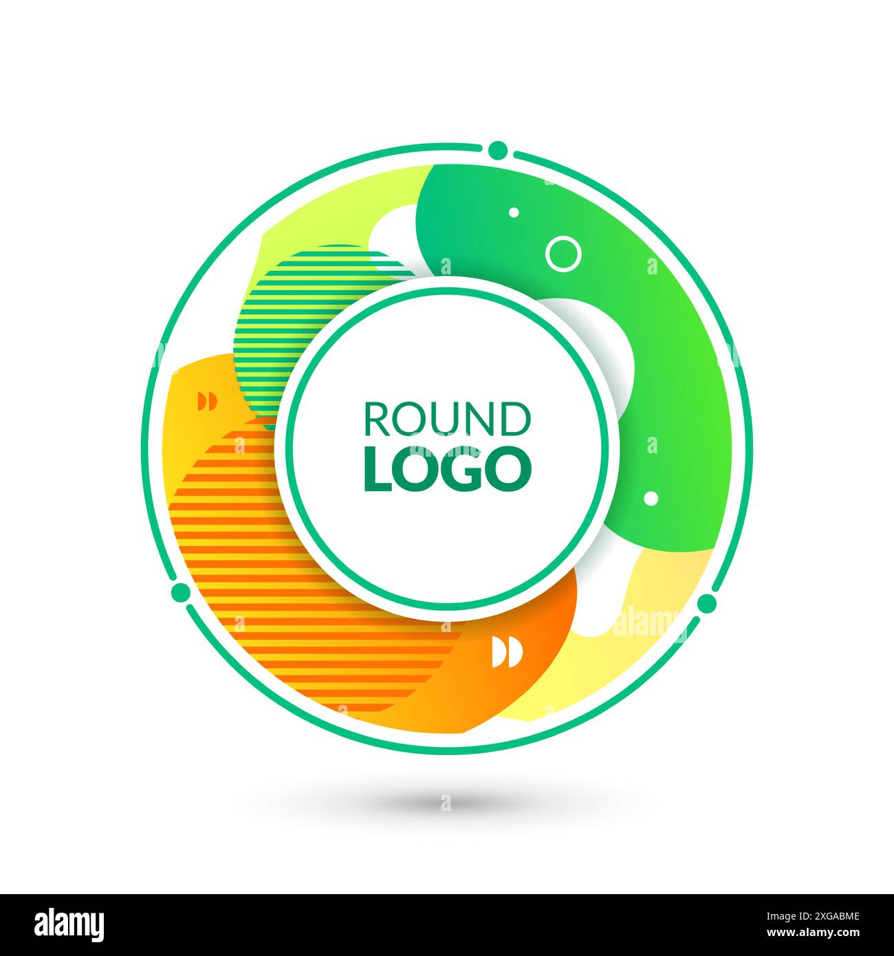 Logo cerchio astratto. Icona cornice rotonda. Identità aziendale. Forme geometriche moderne liquide. Ripetizione con forme di vernice dinamiche. Striature di linea colorata. Emblema dell'azienda. Badge aziendale Vector Memphis Illustrazione Vettoriale