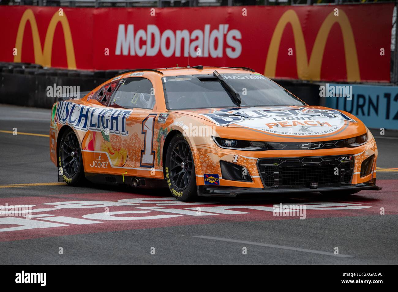 Gara NASCAR Chicago Street, Grant Park 165, ultima giornata di corse NASCAR sulle strade del centro. Giorno di guida sotto la pioggia. Foto Stock