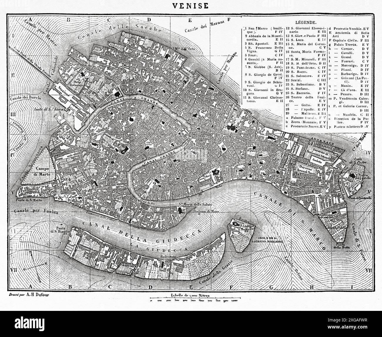 Vecchia mappa della città italiana di Venezia. Venezia di Adalbert de Beaumont (18091-1869) le Tour du Monde 1862 Foto Stock