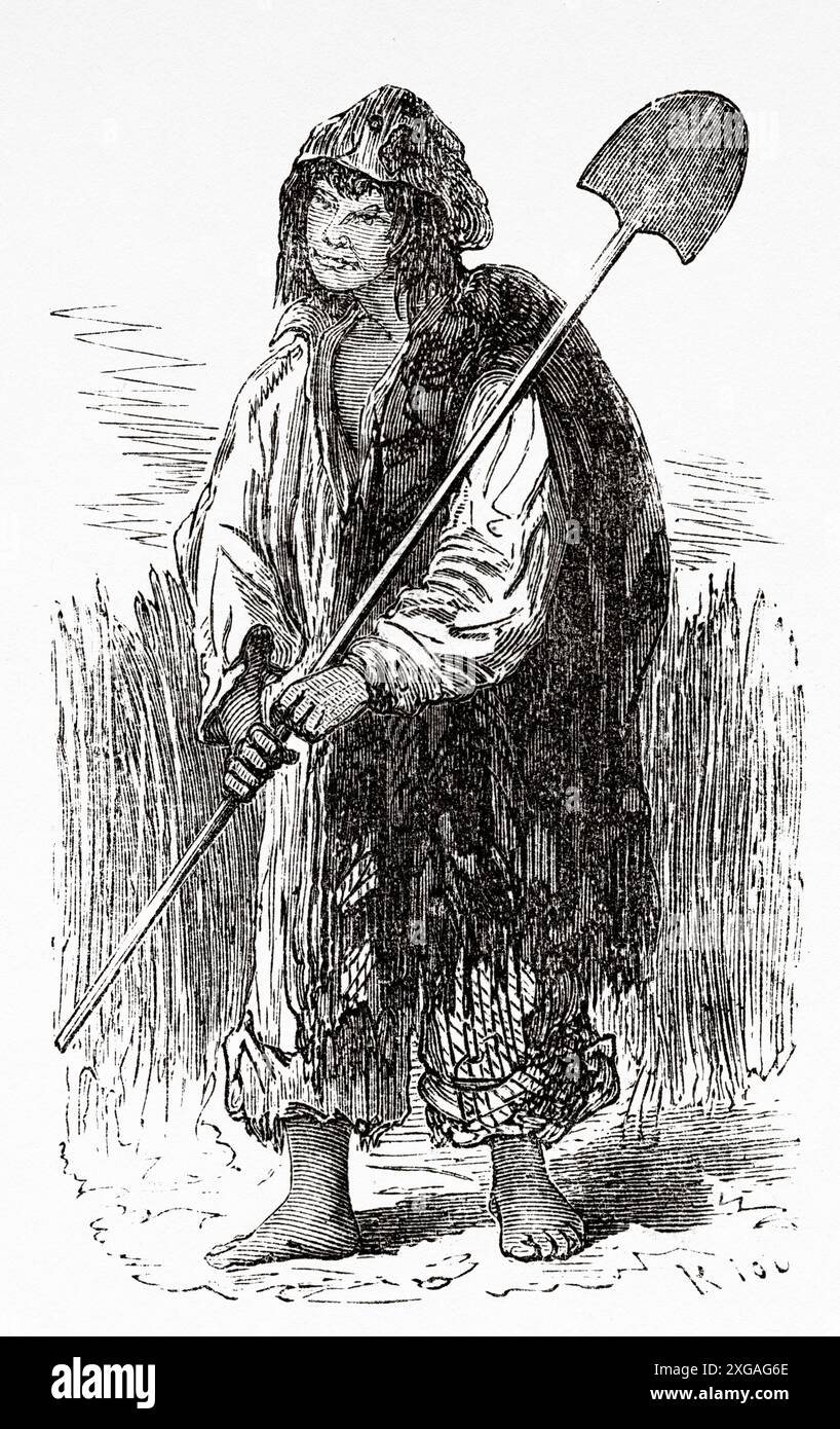 Peon nella Valle di Arequipa, Perù, Sud America. Viaggia attraverso il Sud America dall'Oceano Pacifico all'Oceano Atlantico, 1848-1960 di Paul Marcoy (1815 - 1887) prima tappa, da Islay ad Arequipa, Perù. Le Tour du Monde 1862 Foto Stock