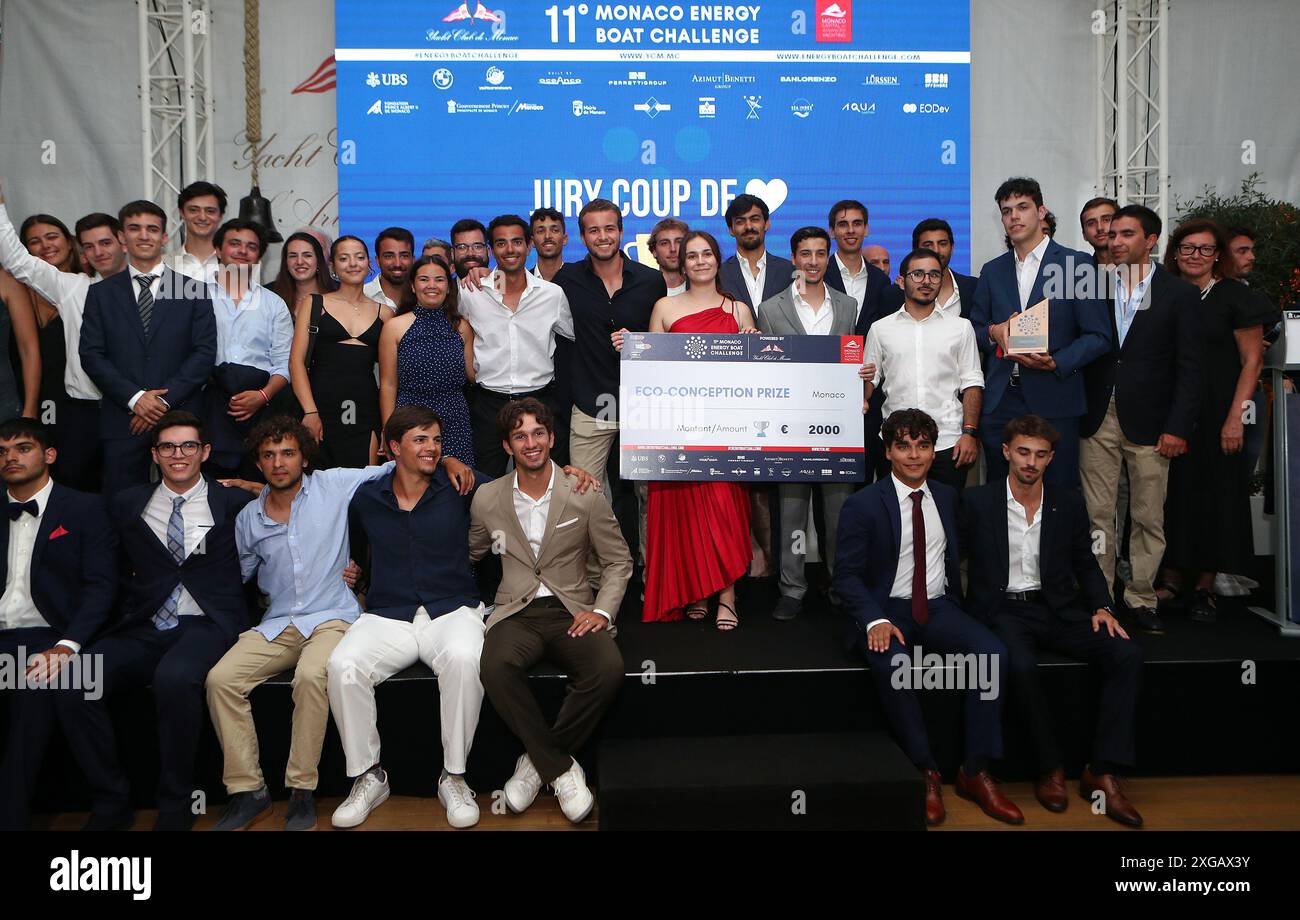 Il team dell'Università del Portogallo si rallegra per l'11° Monaco Energy Boat Challenge nel Principato di Monaco - sabato 6 luglio 2024. Cronaca . (Foto di Tano Pecoraro/Lapresse) Foto Stock