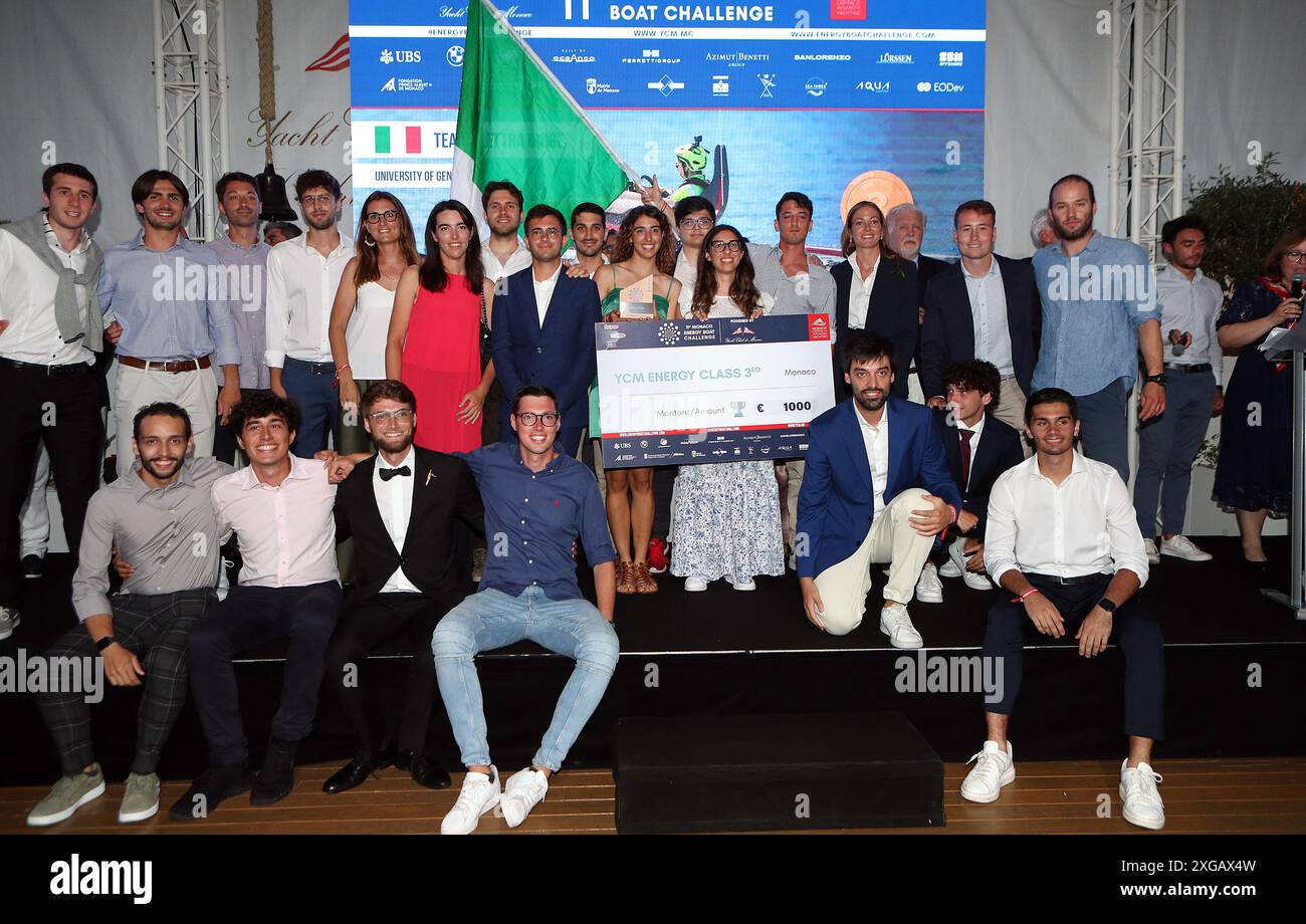 Il team dell'Università di Genova si rallegra per l'11° Monaco Energy Boat Challenge nel Principato di Monaco - sabato 6 luglio 2024. Cronaca . (Foto di Tano Pecoraro/Lapresse) Foto Stock