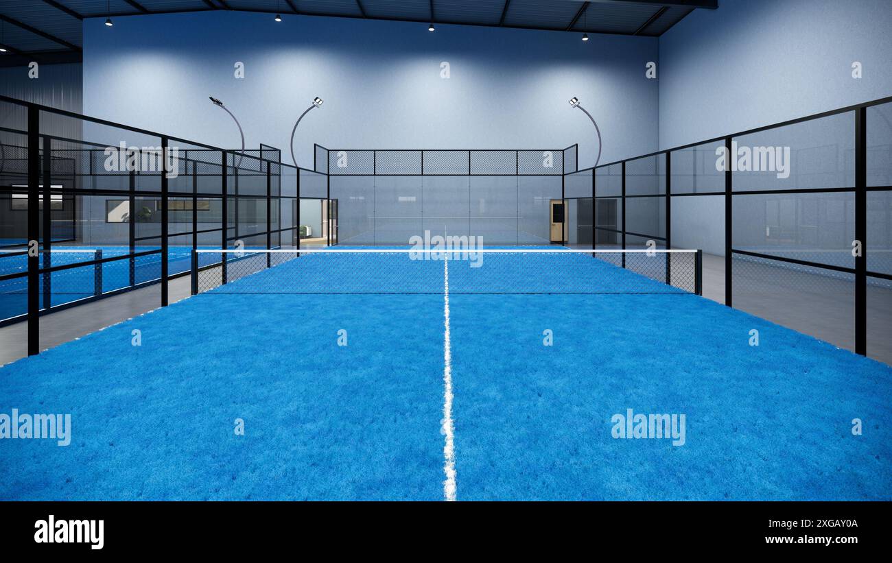 Campo da tennis in padel vuoto di colore blu Foto Stock