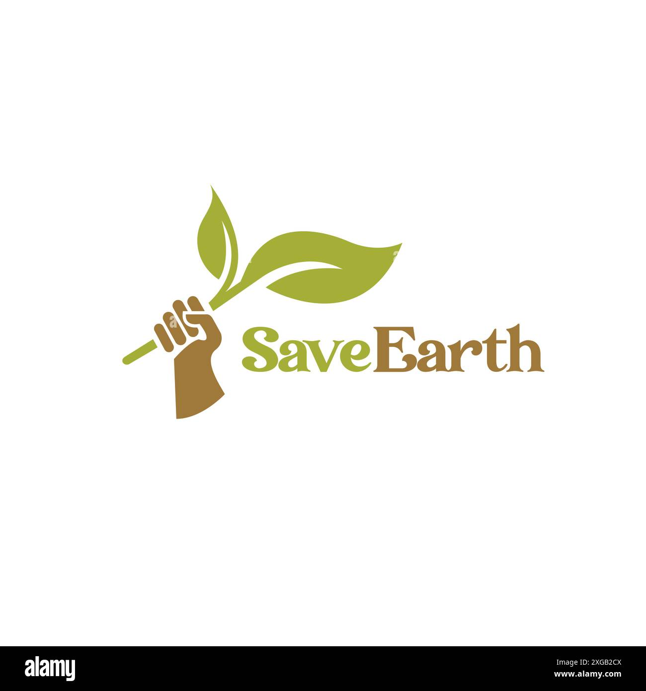 Salva vettore logo Terra. Design con logo a foglia di mano. Logo Earth Day Illustrazione Vettoriale