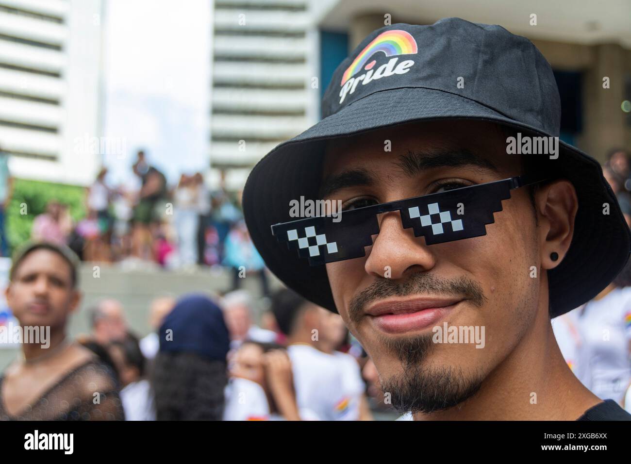 Pride sfilata a Caracas, Venezuela, con la presenza di diplomatici e del rappresentante dell'Unione europea in Venezuela. 7 luglio 2024 Foto Stock