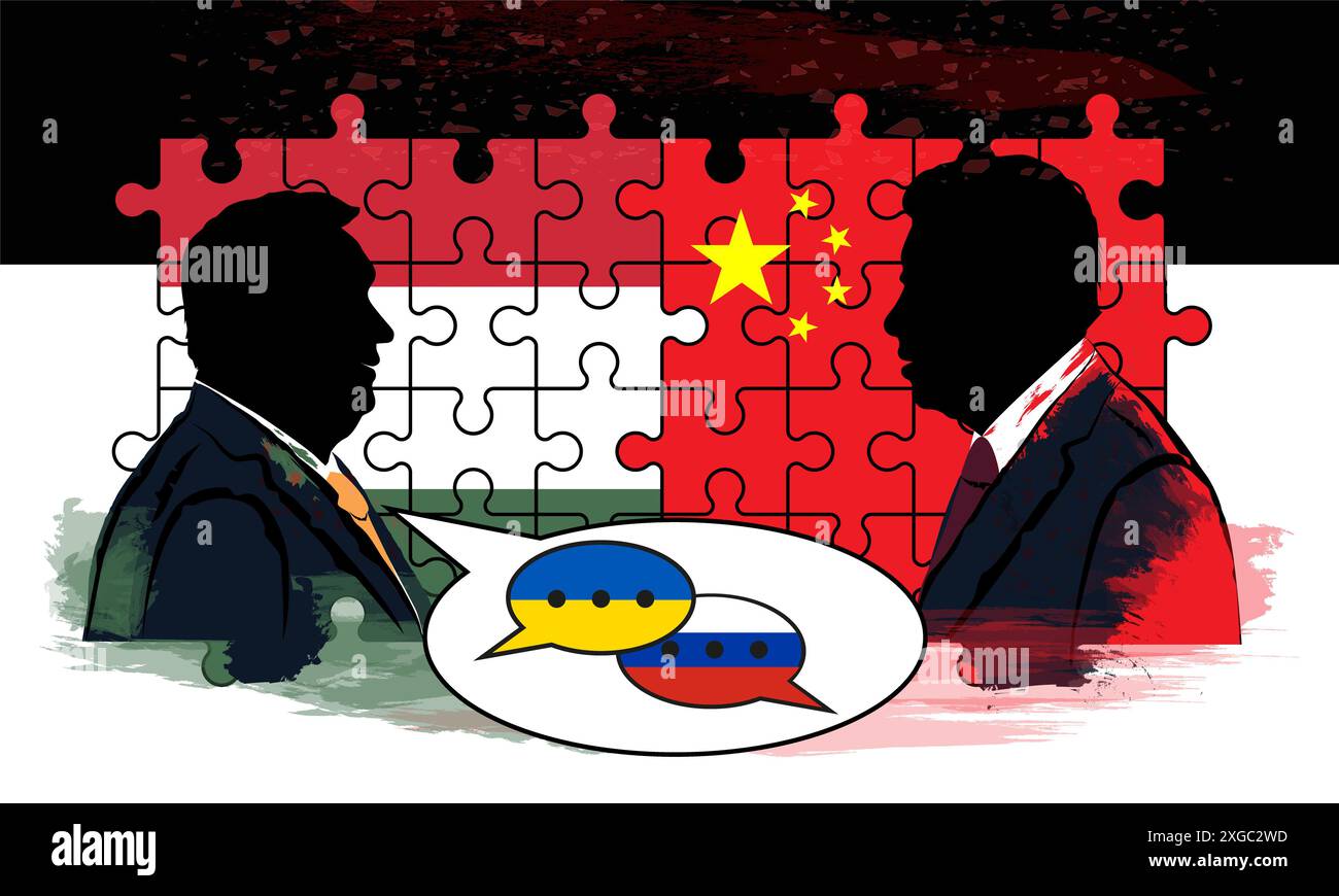 8 luglio 2024. Il primo ministro ungherese è arrivato a Pechino. Il primo ministro ungherese Viktor Orban ha incontrato il presidente cinese Xi Jinping e ha chiamato Foto Stock