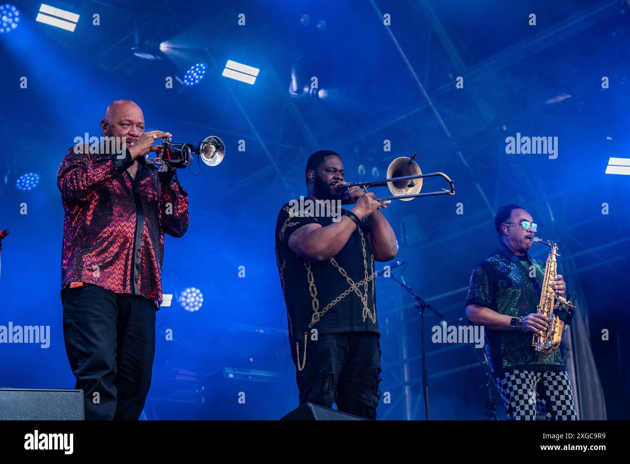 East Sussex, Regno Unito. 7 luglio 2024. Kool and the Gang si sono esibiti dal vivo sul palco durante l'evento. Festa Suprema dell'amore a Glynde Place Est Sussex. Il palco principale del Love Supreme Jazz Festival esibisce dal vivo Chaka Khan, Kool & the Gang, Joss Stone, Galliano e i Funk Soul Brothers che includono Junior Giscombe, David Grant MBE ed Errol Kennedy. (Foto di Bonnie Britain/SOPA Images/Sipa USA) credito: SIPA USA/Alamy Live News Foto Stock