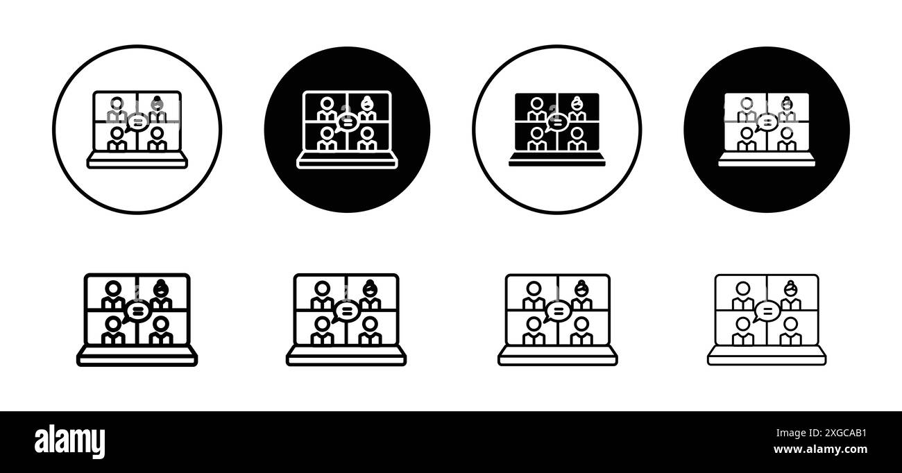 Raccolta di set di logo vettoriali delle icone delle riunioni online per l'interfaccia utente dell'app Web Illustrazione Vettoriale