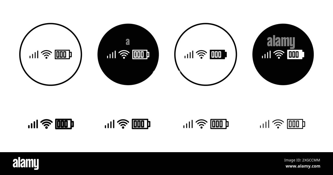 Insieme di logo vettoriale dell'icona della barra di stato per l'interfaccia utente dell'app Web Illustrazione Vettoriale