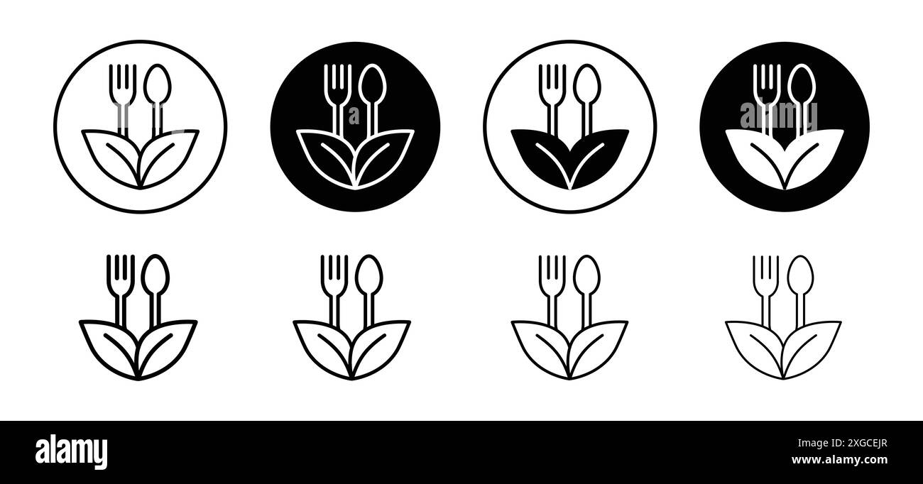 Collezione di logo vettoriale per l'icona del cibo vegetariano per l'interfaccia utente dell'app Web Illustrazione Vettoriale