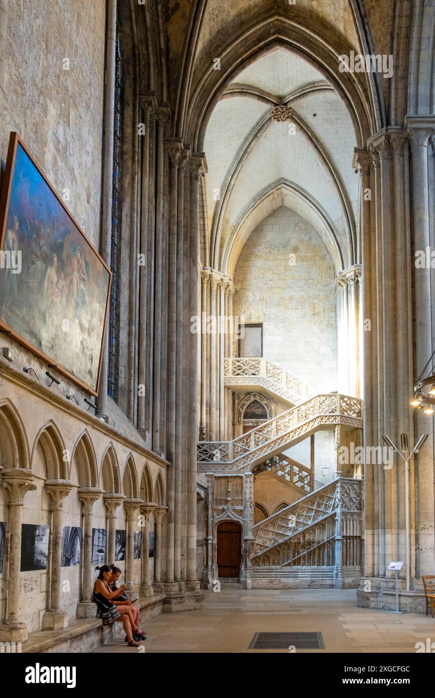Francia, Seine Maritime, Rouen, Cattedrale di Notre Dame de Rouen, transetto nord, monumentale scalinata in pietra, chiamata Scala delle librai Foto Stock