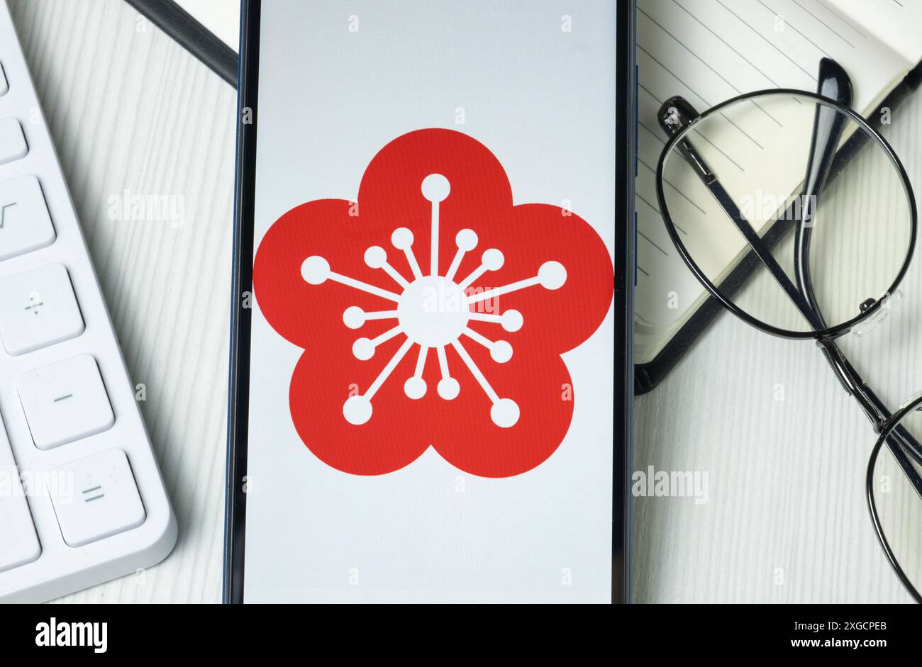 New York, USA - 21 giugno 2024: Logo Orient Overseas Container Line sullo schermo del telefono, icona dell'azienda. Foto Stock