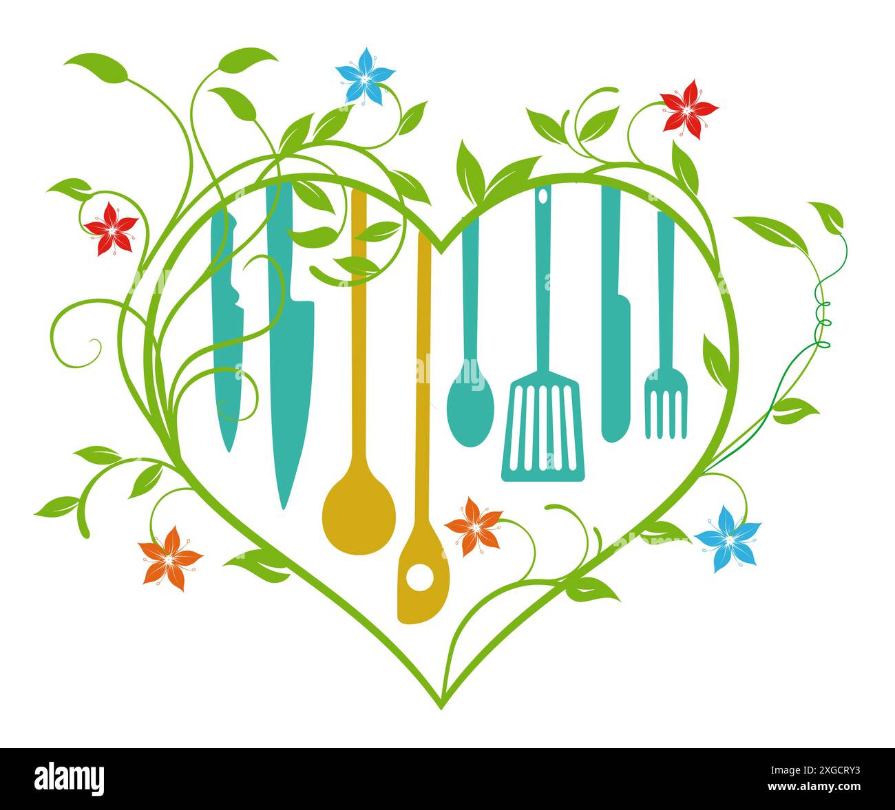 Insegna da cucina con cuore, illustrazione Foto Stock