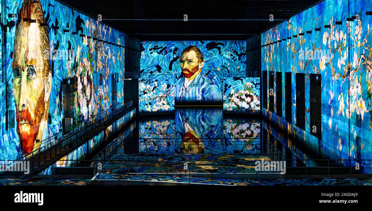 Interno della base sottomarina e spettacolo Bassins des Lumieres, Bordeaux, Gironde, Nouvelle-Aquitaine, Francia, Europa Foto Stock