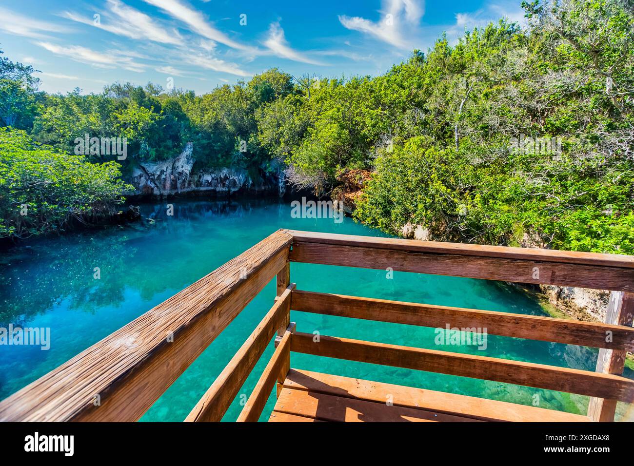 The Blue Hole, una destinazione popolare per nuotare, speleologia e salto dalla scogliera, Blue Hole Park, Hamilton Parish, Bermuda, Atlantic, nord America Foto Stock