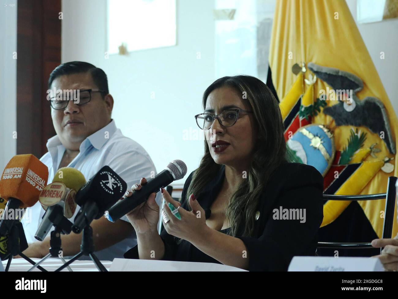 GYE MINISTRA ROVIRA MIES Guayaquil, lunedì 8 luglio 2024 questa mattina, in una conferenza stampa, il ministro Zaida Rovira, presentato il registro degli Alleati che consentirà trasparenza nel processo di selezione di enti pubblici o privati per impedire che i donatori fraudolenti forniscano servizi Guayaquil Guayas Ecuador SOI GYE MINISTRAROVIRA MIES 5166363b0c2247ca88e07772e4f1222716 Copyright: xCÃ sarxMunozx Foto Stock