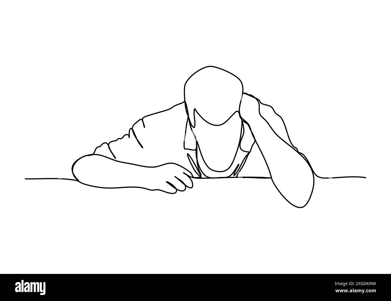 Uomo ubriaco seduto a un tavolo, disegnando una sola immagine vettoriale. Illustrazione Vettoriale