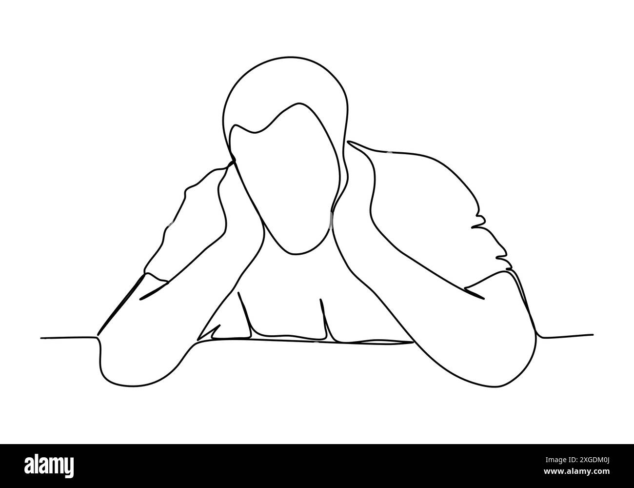 Uomo ubriaco seduto a un tavolo, disegnando una sola immagine vettoriale. Illustrazione Vettoriale