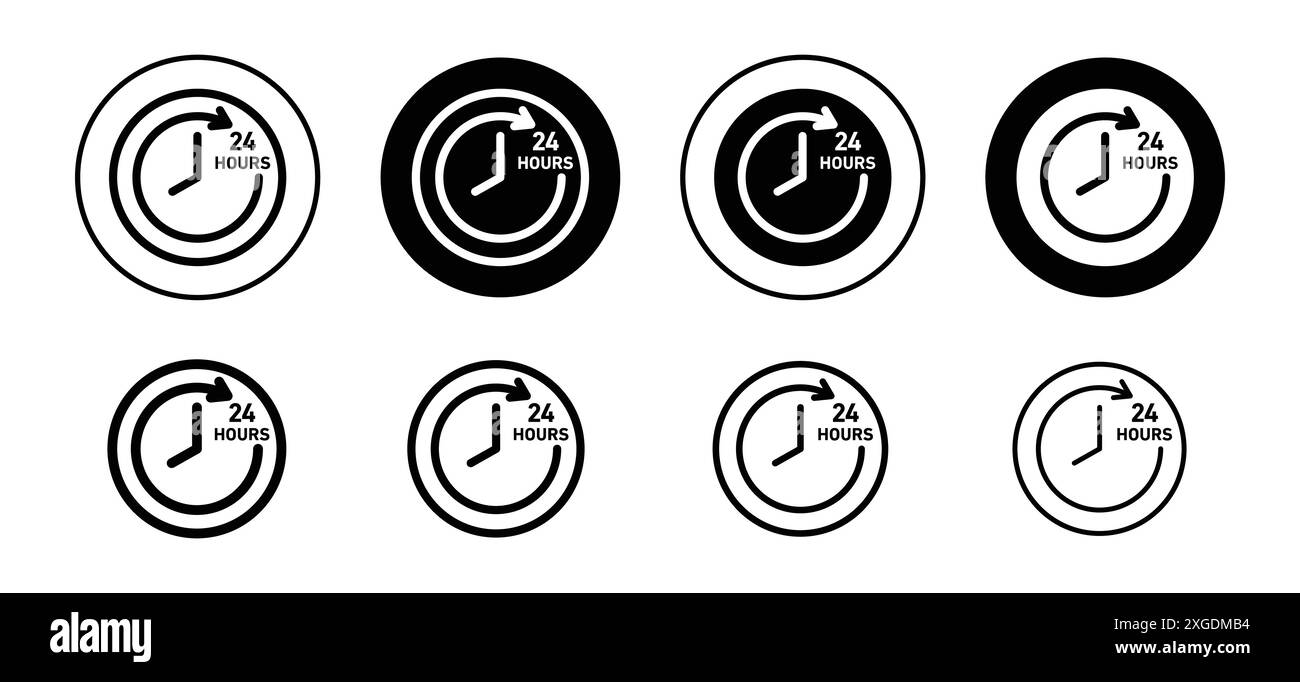 Raccolta di set di logo vettoriali con icone di 24 ore per l'interfaccia utente dell'app Web Illustrazione Vettoriale