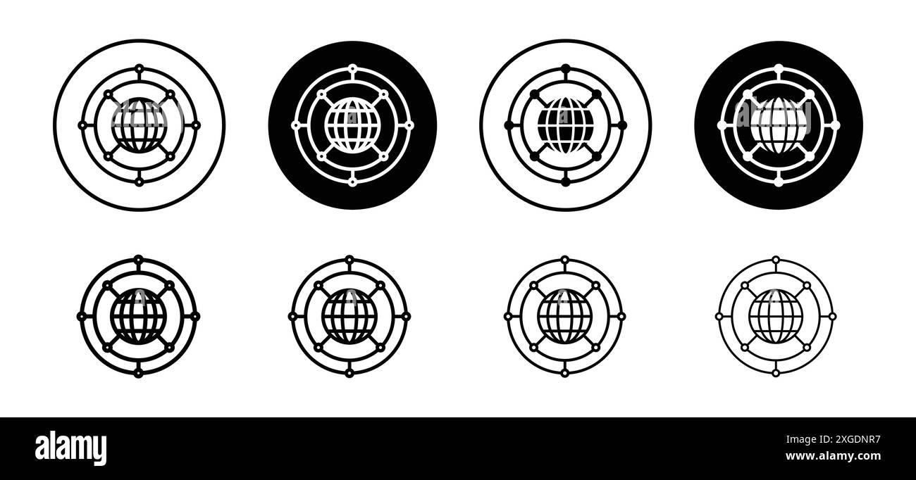Raccolta di set di logo vettoriali delle icone della rete globale per l'interfaccia utente dell'app Web Illustrazione Vettoriale