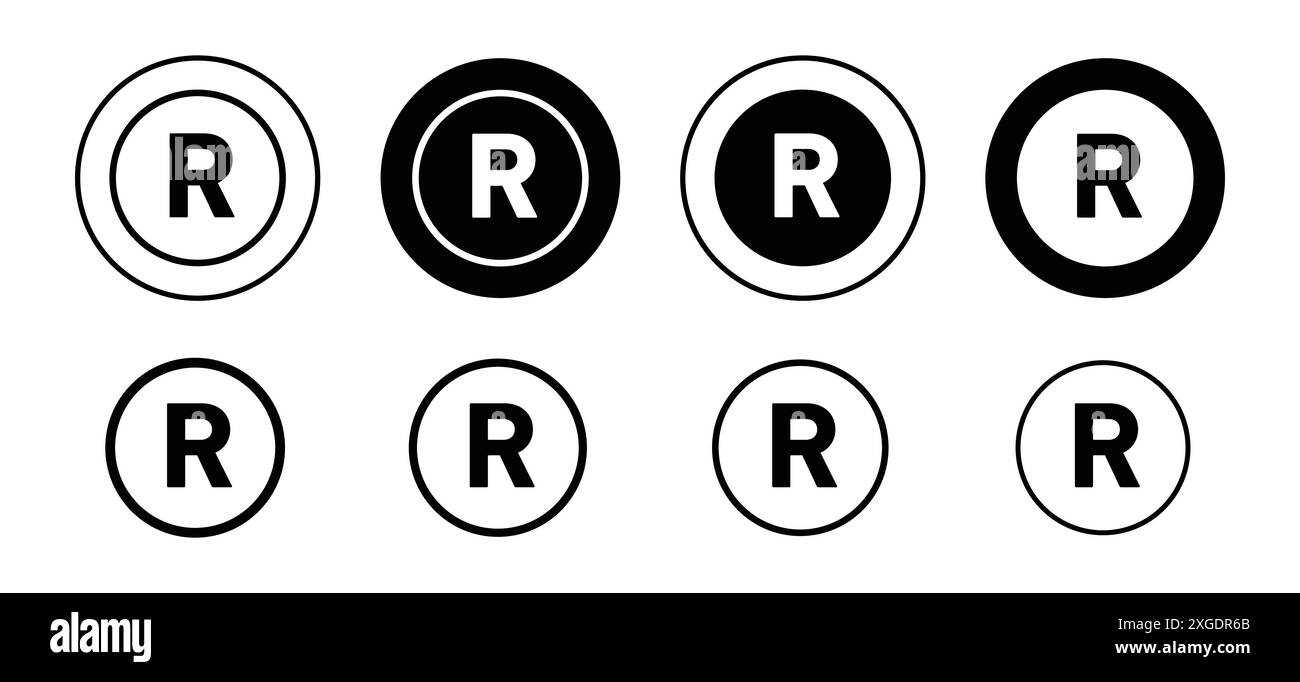 Set di logo vettoriale del simbolo del marchio registrato per l'interfaccia utente dell'app Web Illustrazione Vettoriale