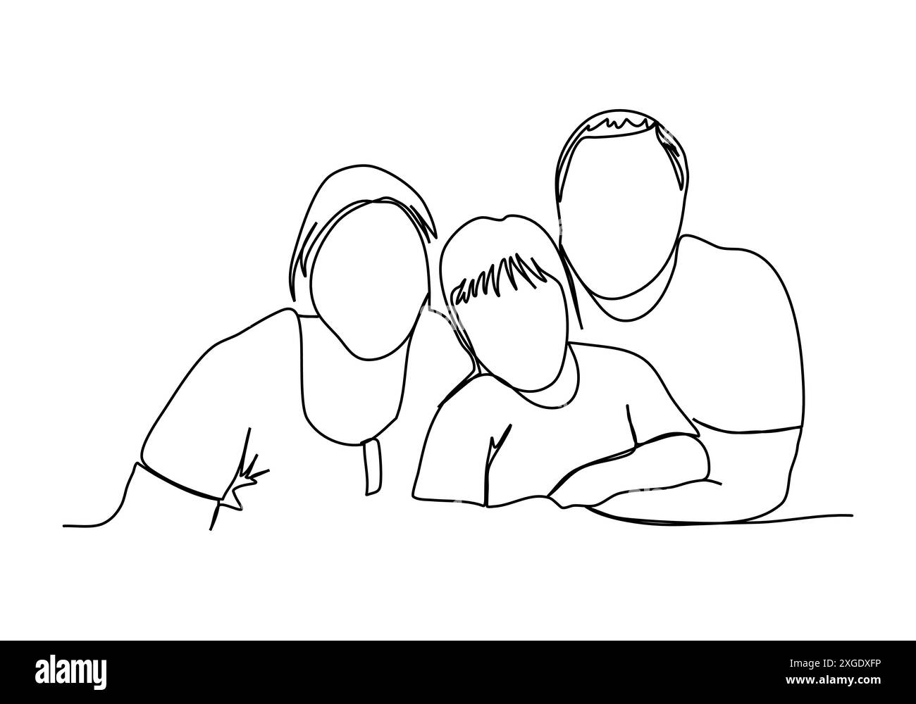 Felice abbraccio di famiglia, illustrazione vettoriale di una linea. Illustrazione Vettoriale