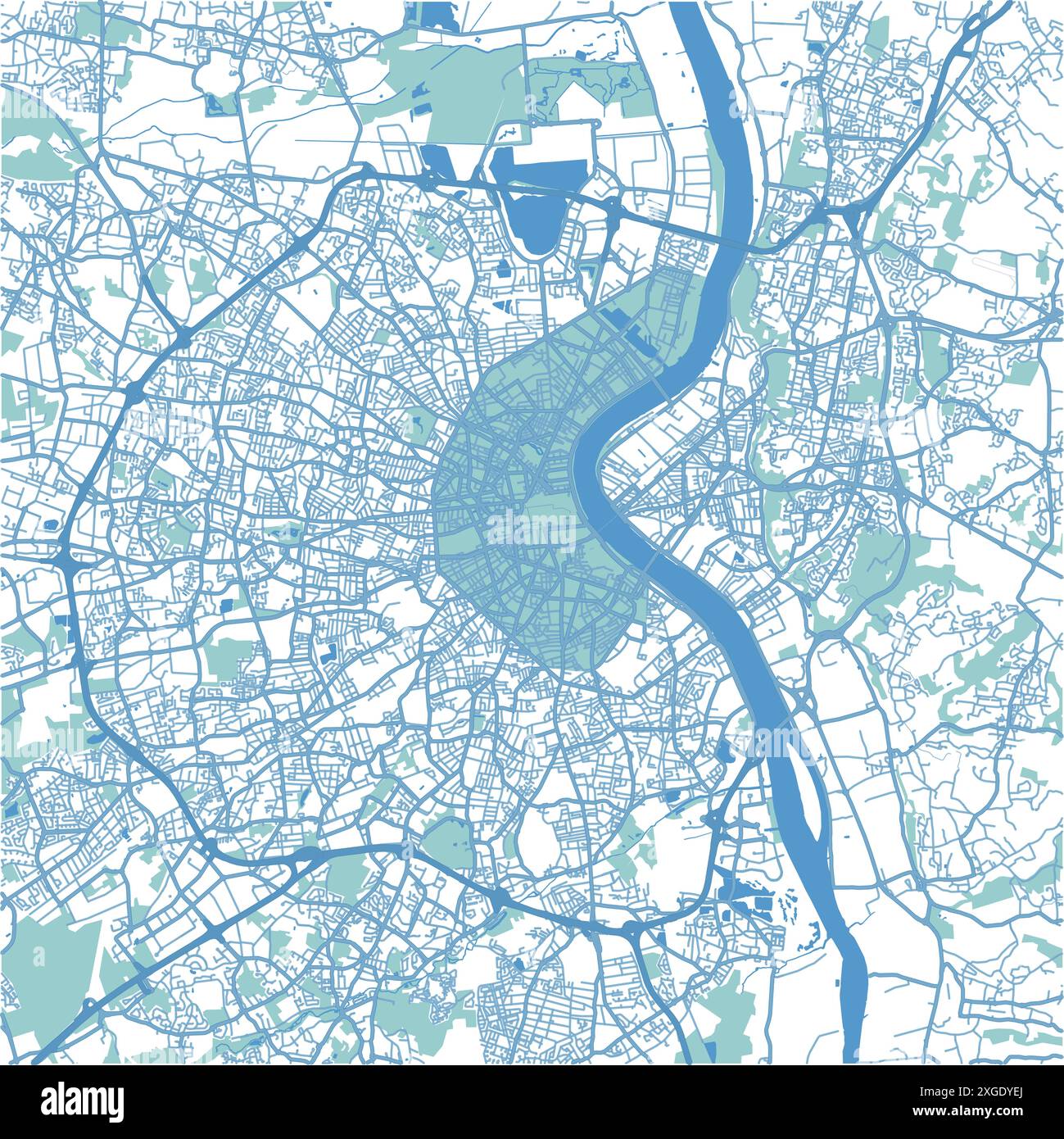 Mappa di Bordeaux in Francia in stile blu. Contiene vettore stratificato con strade, acqua, parchi, ecc. Illustrazione Vettoriale