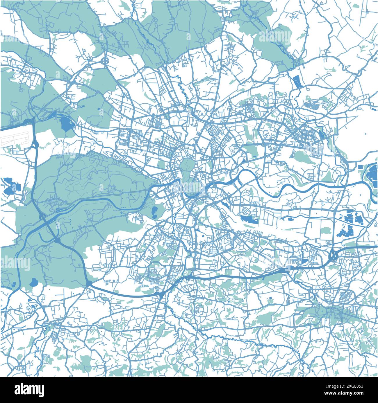 Mappa di Cracovia in Polonia in stile blu. Contiene vettore stratificato con strade, acqua, parchi, ecc. Illustrazione Vettoriale