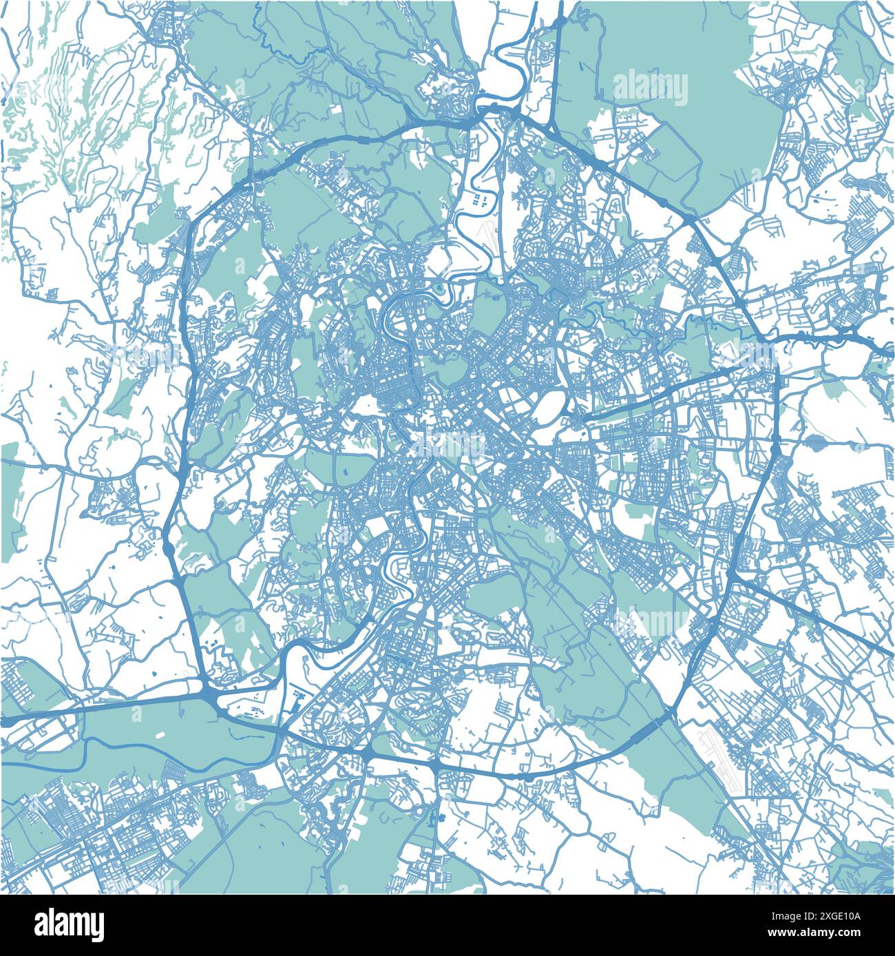 Mappa di Roma in Italia in stile blu. Contiene vettore stratificato con strade, acqua, parchi, ecc. Illustrazione Vettoriale