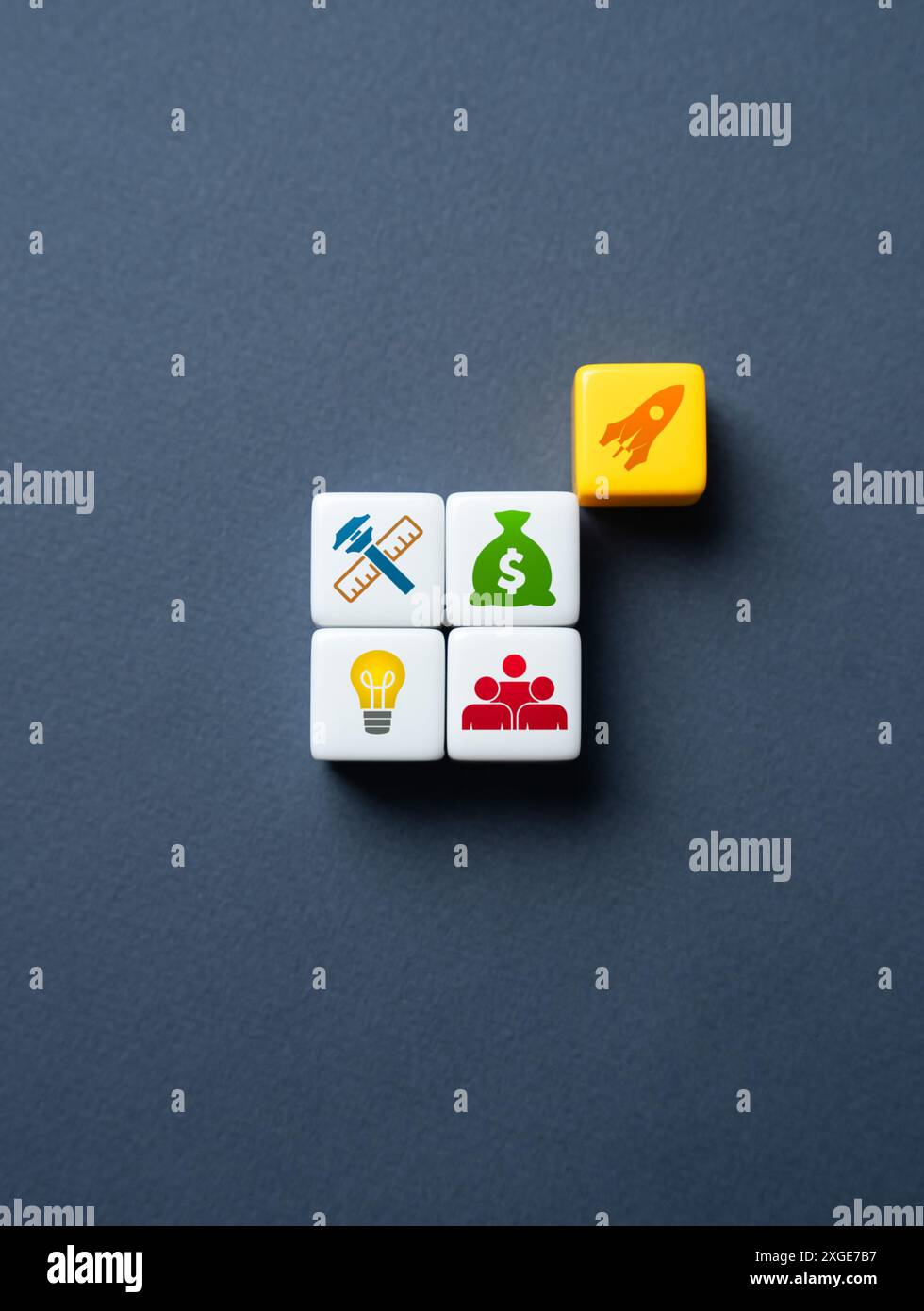 La ricetta per un avvio riuscito. Elaborare un business plan, sviluppare materiali di presentazione, trovare un team di sviluppo e finanziamenti per il progetto. Foto Stock