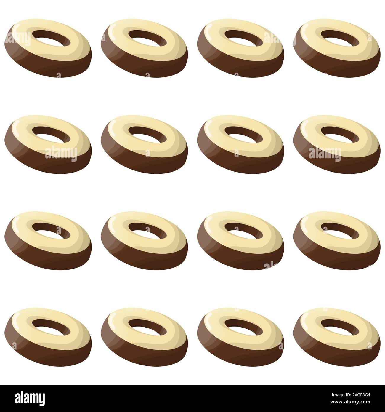 Ciambelle. Pasticceria rotonda e pasticceria decorata con pamada dolciaria. Delizioso dessert nazionale americano. Motivo senza cuciture. Illustrazione Vettoriale
