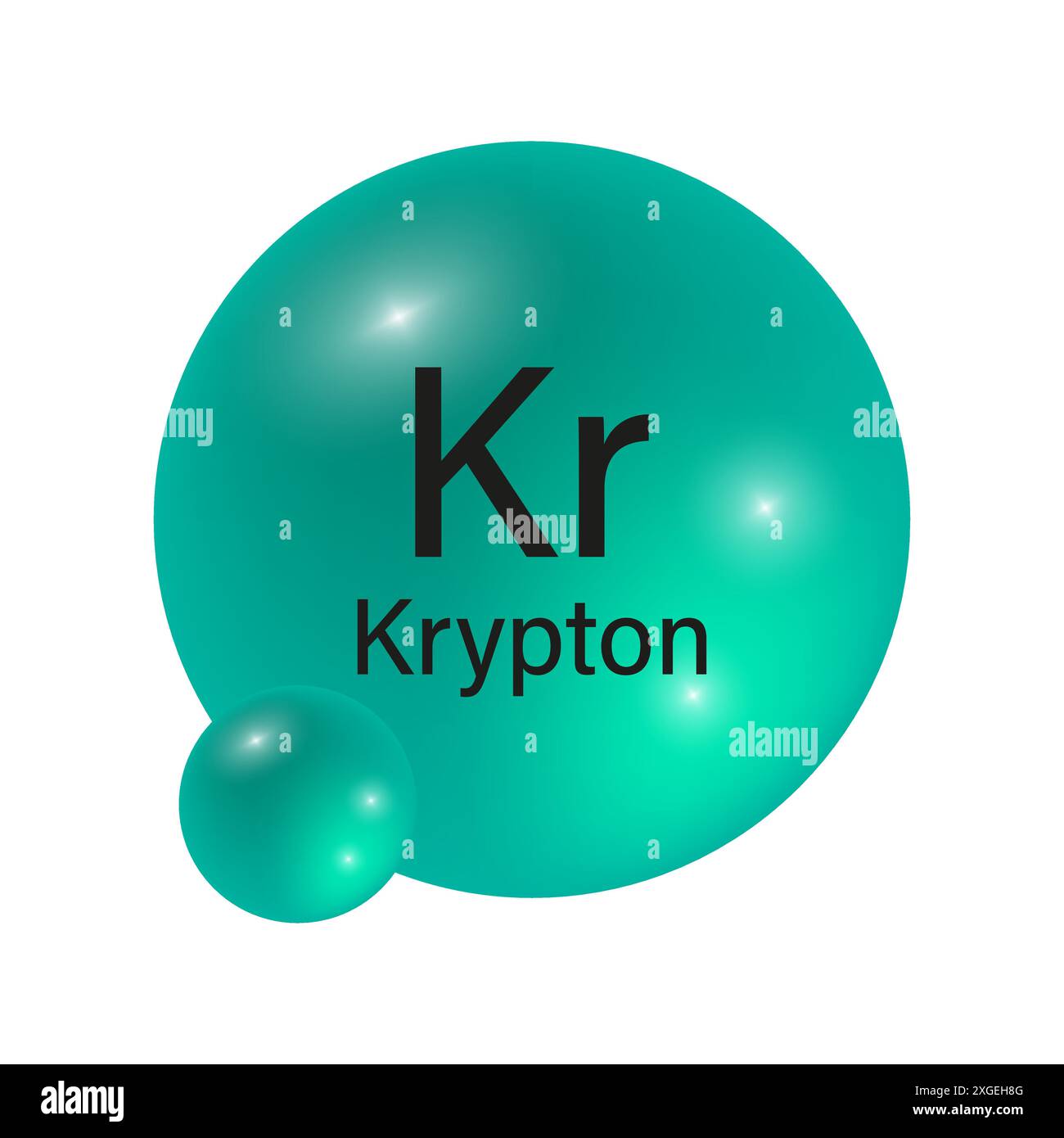 Icona elemento Krypton. Sfera gradiente verde. Simbolo atomico KR. Illustrazione vettoriale. Illustrazione Vettoriale