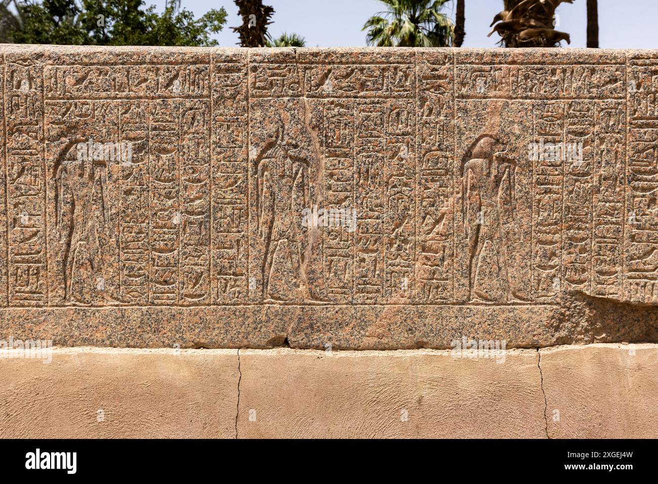 Menfi, grande blocco di pietra con rilievo, antica capitale del basso Egitto, governatorato di Giza, Egitto, Nord Africa, Africa Foto Stock