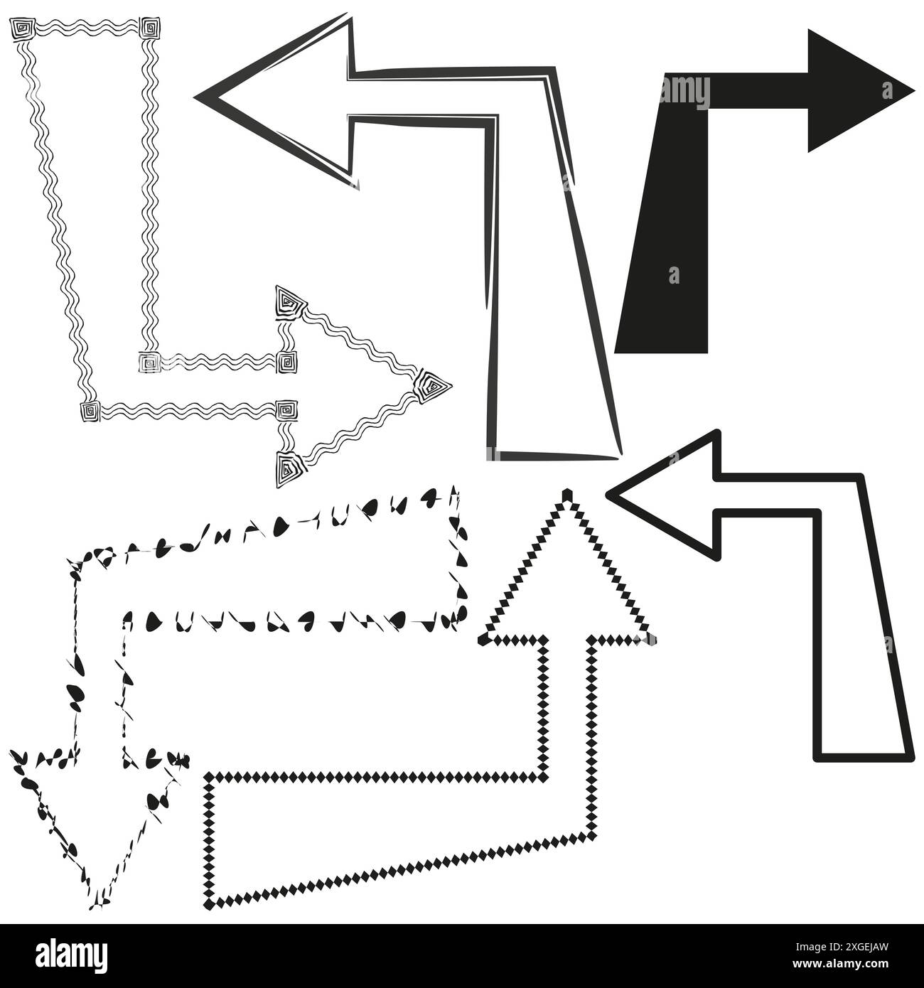Raccolta cornice freccia. Disegni decorativi con frecce. Vari stili artistici. Illustrazione vettoriale. Illustrazione Vettoriale