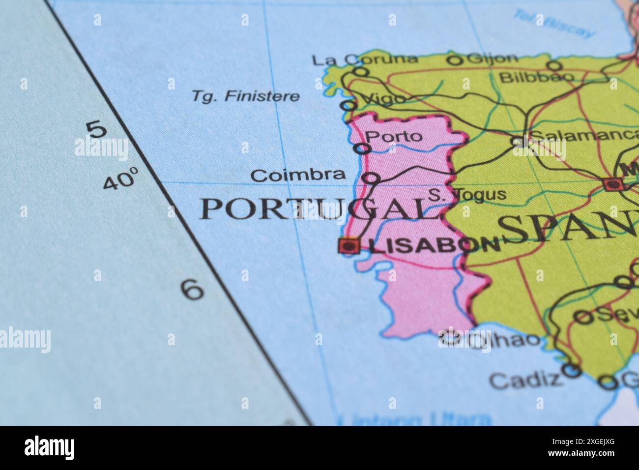 Portogallo della Mappa del mondo. Primo piano e messa a fuoco selettiva Foto Stock