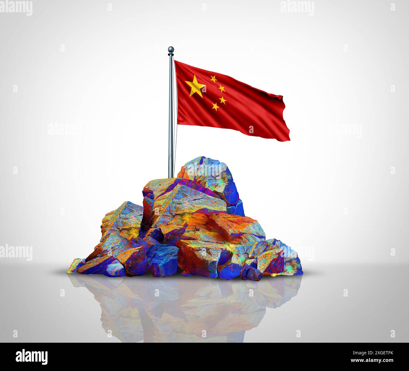 Cina Terra rara concetto minerale come simbolo concettuale di elementi di terra rara che rappresenta la materia essenziale come minerale grezzo per la produzione industriale di Foto Stock