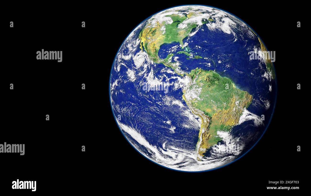 Vista della Terra dallo spazio focalizzata sul continente americano. Astronomia scientifica dell'universo Foto Stock