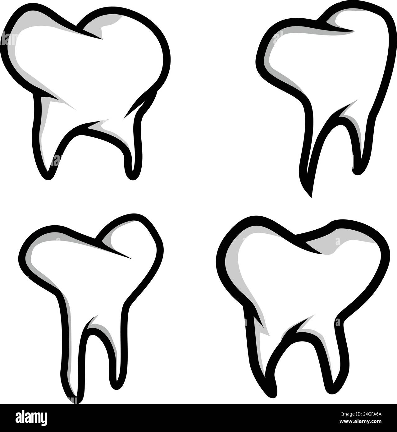 set di icone dei denti, icona dei denti bianca Illustrazione Vettoriale