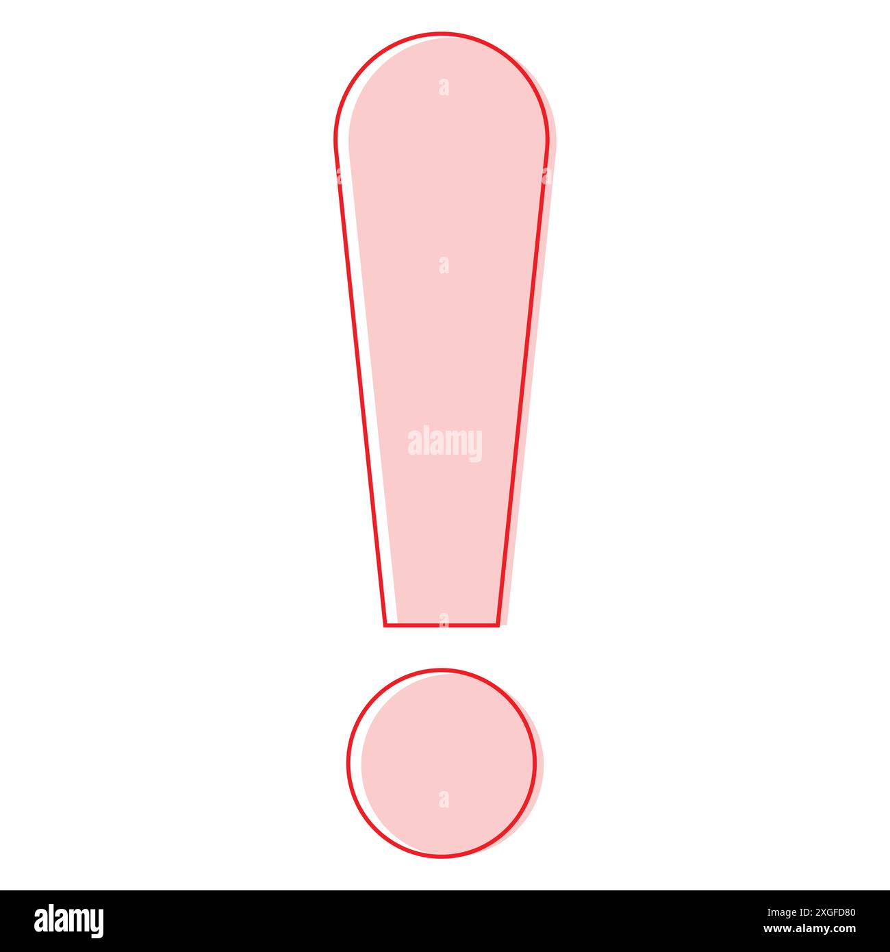 L'immagine contiene un punto esclamativo con contorno rosso, riempito di rosa. Il punto esclamativo è centrato su uno sfondo bianco. Illustrazione Vettoriale
