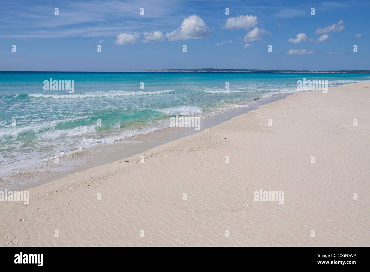 Es Arenals, spiaggia di Migjorn, Formentera, Isole Pitiusas, Comunità Baleari, Spagna Foto Stock