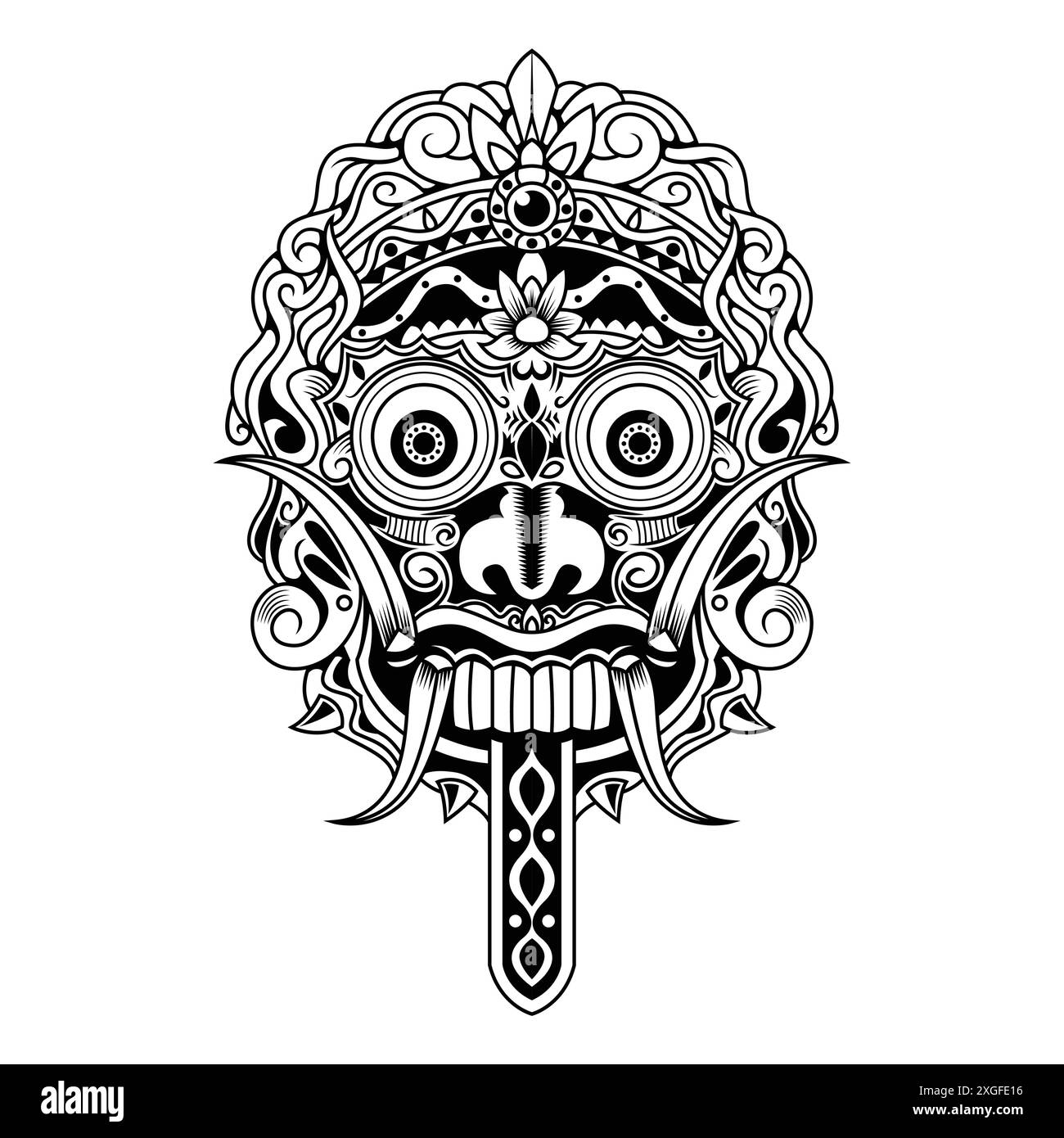 Maschera balinese, barong, boma, perdita Karang mata balinese un ornamento maschera occhio Illustrazione Vettoriale