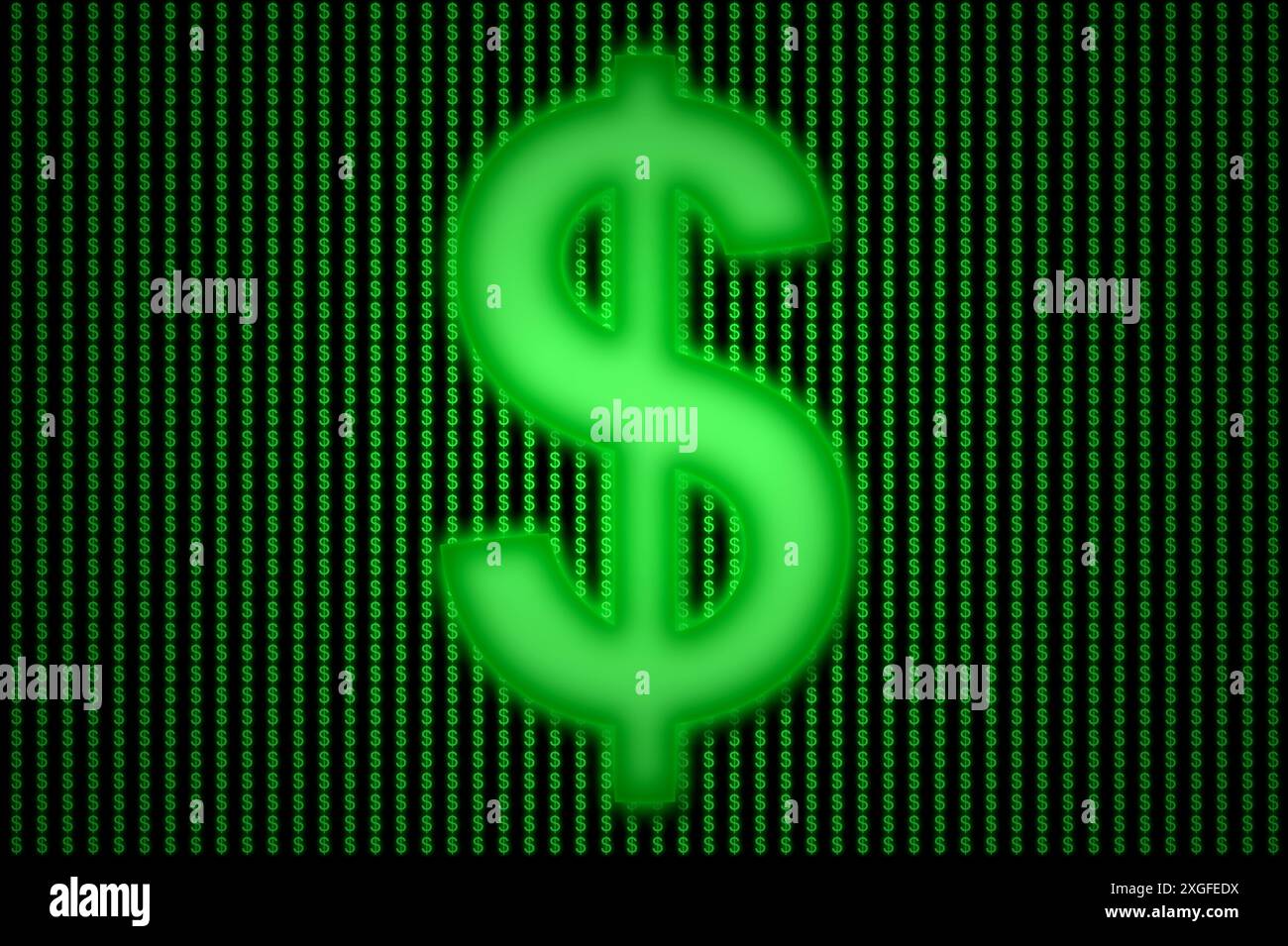 Simbolo del dollaro verde su sfondo composto da centinaia di segni del dollaro. Foto Stock
