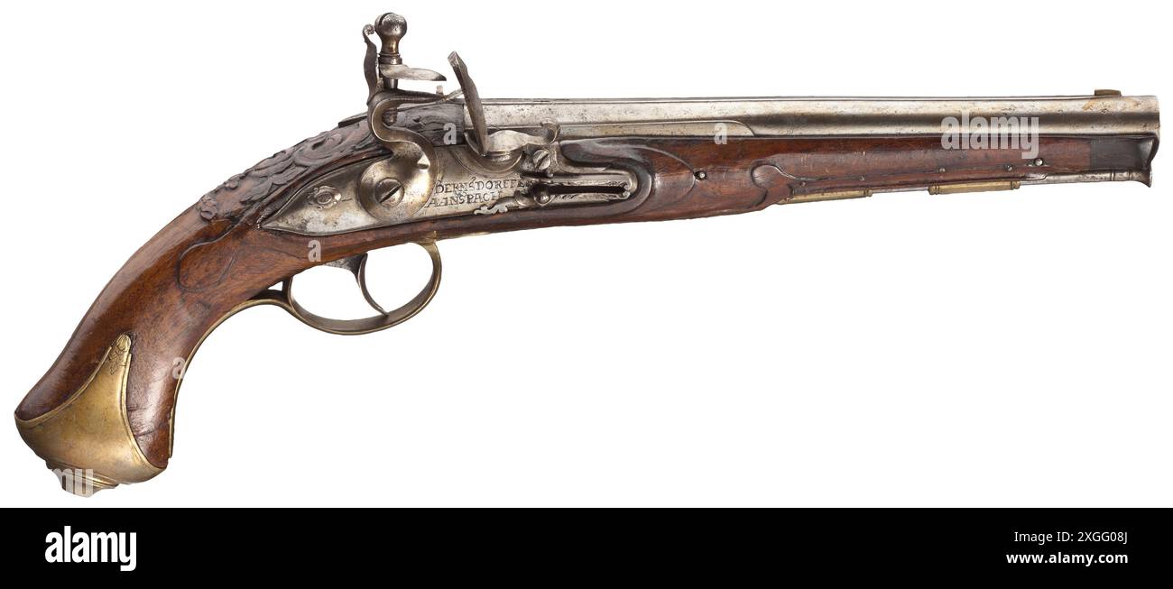 Armi leggere, pistole, pistole a pietra focaia, calibro 13 mm, Johann Matthäus Bernsdorffer, Ansbach, circa 1780 anni, IMMOBILE Foto Stock