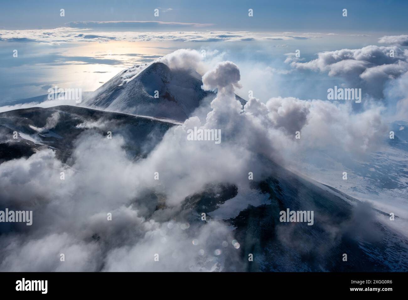 Vista aerea dell'Etna, dell'isola di Sicilia, dell'Italia Foto Stock