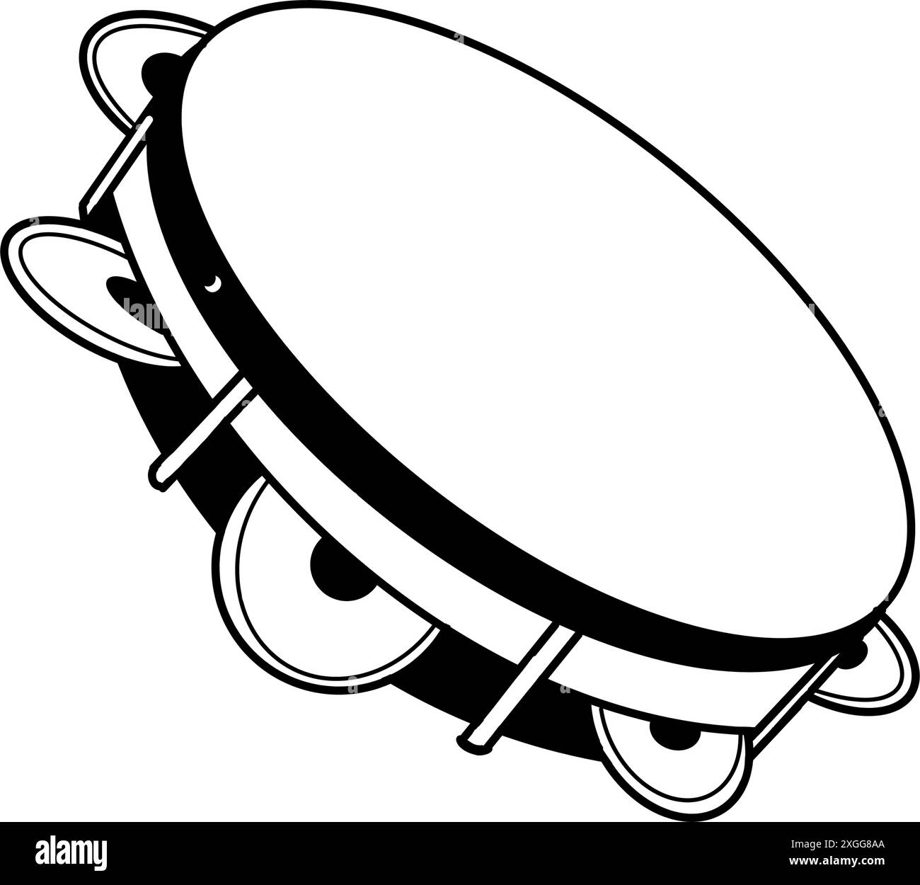 Strumento musicale tamburello. Strumento musicale rotondo. Illustrazione vettoriale. Tutti gli oggetti sono disegnati a mano in nero nel vettore. Per la stampa Illustrazione Vettoriale